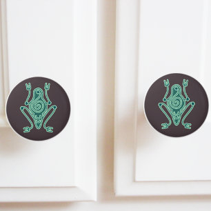 Bouton De Porte En Céramique Motif Aztec Green Frog