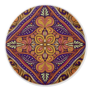 Bouton De Porte En Céramique Motif Batik Bleu jaune