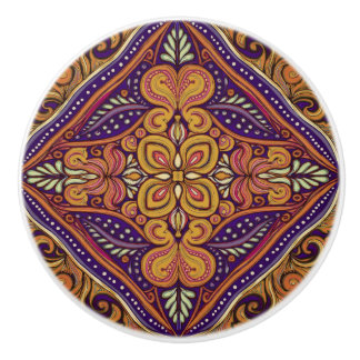 Bouton De Porte En Céramique Motif Batik Bleu jaune