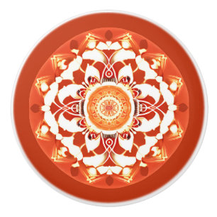 Bouton De Porte En Céramique Motif Batik Mandala en rouge rouille