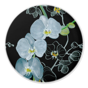 Bouton De Porte En Céramique Motif blanc d'orchidées d'aquarelle