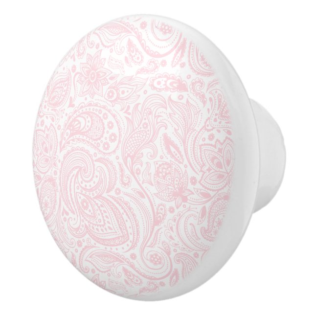 Bouton De Porte En Céramique Motif blanc et rose pâle (Droite)