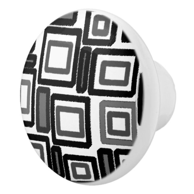 Bouton De Porte En Céramique Motif blanc gris-noir géométrique (Droite)