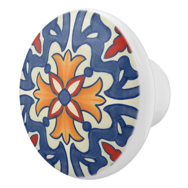 Bouton De Porte En Céramique Motif bleu Turquoise rouge orange portugais Azulej (Droite)