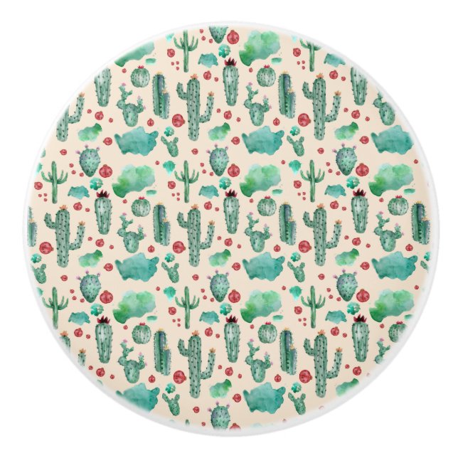 Bouton De Porte En Céramique motif cactus et ladybug - arrière - plan beige (Devant)