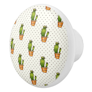 Bouton De Porte En Céramique Motif Cactus & Succulent Polk Dot