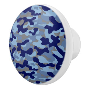 Bouton De Porte En Céramique Motif camouflage bleu