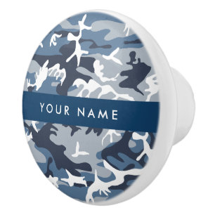 Bouton De Porte En Céramique Motif camouflage neige hivernale bleue Personnalis