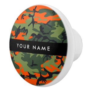 Bouton De Porte En Céramique Motif Camouflage orange, Votre nom, Personnaliser
