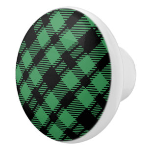 Bouton De Porte En Céramique Motif carreaux vert classique pour les fêtes