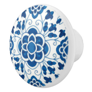 Bouton De Porte En Céramique Motif carrelage vintage portugais bleu azulejos