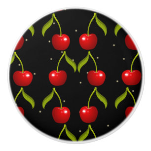 Bouton De Porte En Céramique Motif Cerises Brillantes