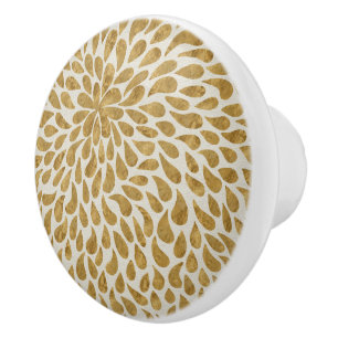 Bouton De Porte En Céramique Motif Chic Golden Raindrops