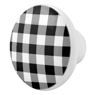 Bouton De Porte En Céramique Motif classique B&W de plaid de contrôle de