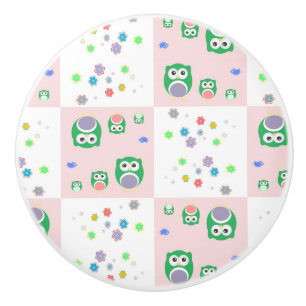 Bouton De Porte En Céramique Motif coloré de hibou pour des enfants