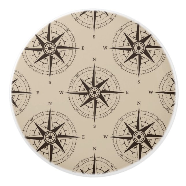 Bouton De Porte En Céramique Motif Compass de navigation (Devant)