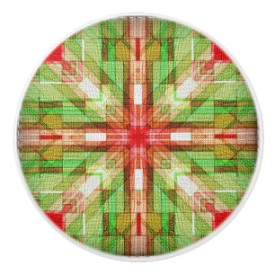 Bouton De Porte En Céramique Motif courtepointe en céramique bouton rouge vert