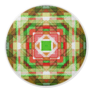 Bouton De Porte En Céramique Motif courtepointe en céramique bouton rouge vert