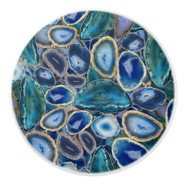 Bouton De Porte En Céramique Motif cristal Blue Geodes (Devant)