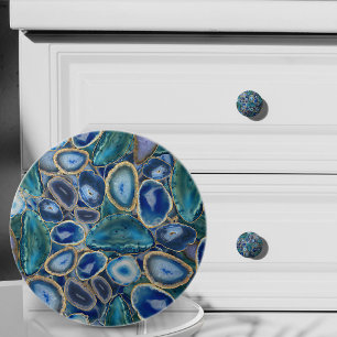 Bouton De Porte En Céramique Motif cristallin de géodes bleues