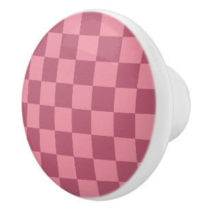 Bouton De Porte En Céramique Motif damier rose minimaliste