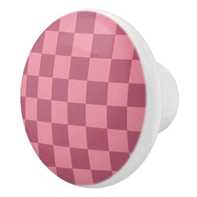 Bouton De Porte En Céramique Motif damier rose minimaliste (Droite)