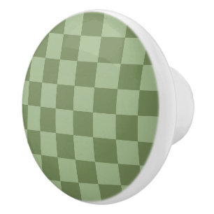 Bouton De Porte En Céramique Motif damier vert sauge minimaliste