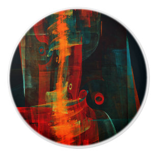 Bouton De Porte En Céramique Motif d'art abstrait moderne bleu rouge orange eau