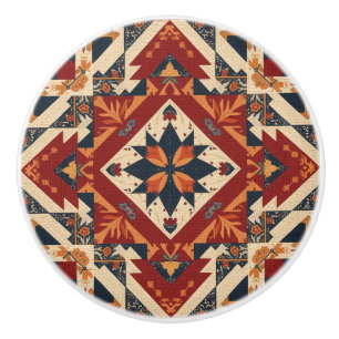 Bouton De Porte En Céramique motif d'art de bloc de patchwork géométrique vinta