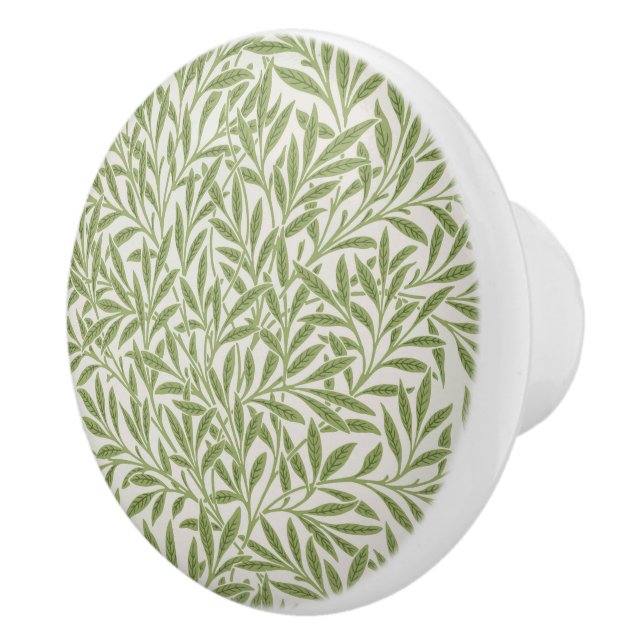 Bouton De Porte En Céramique Motif de branches feuillues vertes  (Droite)