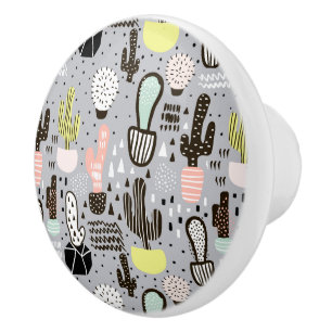 Bouton De Porte En Céramique Motif de cactus texturés à la main