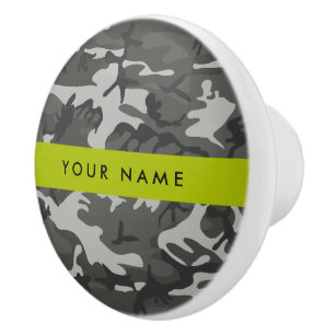 Bouton De Porte En Céramique Motif de camouflage gris, Votre nom, Personnaliser