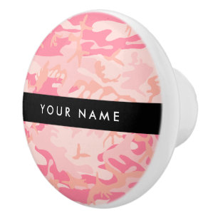 Bouton De Porte En Céramique Motif de camouflage rose, Votre nom, Personnaliser