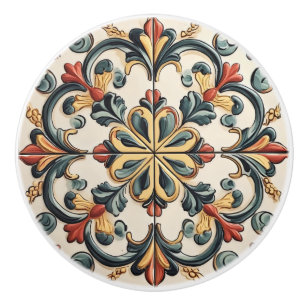 Bouton De Porte En Céramique Motif de carrelage floral clair