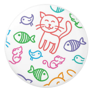 Bouton De Porte En Céramique motif de chat