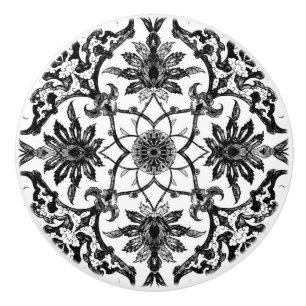 Bouton De Porte En Céramique Motif de Chinois de Nouveau d'art - noir et blanc