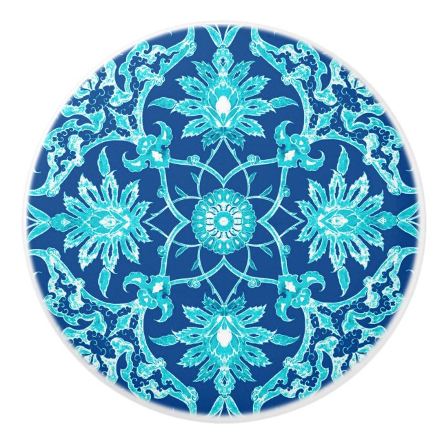 Bouton De Porte En Céramique Motif de Chinois de Nouveau d'art - turquoise et (Devant)