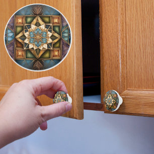 Bouton De Porte En Céramique Motif de couleurs de bijoux assourdis