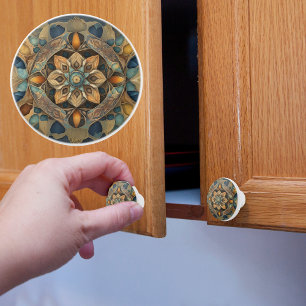 Bouton De Porte En Céramique Motif de couleurs rousses rustiques