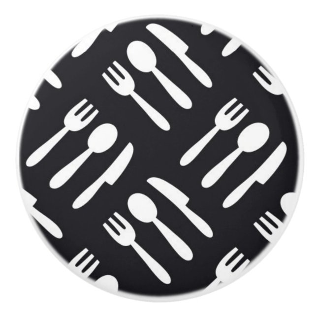 Bouton De Porte En Céramique Motif de couteau de cuillère de fourchette (Devant)
