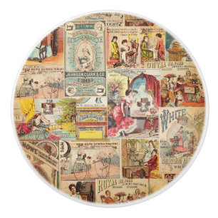 Bouton De Porte En Céramique Motif de couture vintage