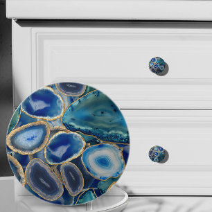 Bouton De Porte En Céramique Motif de cristal de géode bleu et aqua