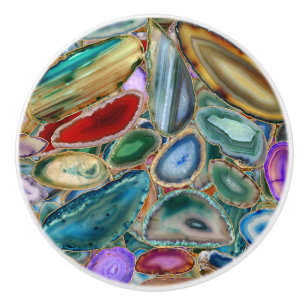 Bouton De Porte En Céramique Motif de cristal de géode - Multicolore