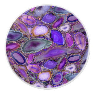 Bouton De Porte En Céramique Motif de cristal de géode - Violet et Pourpre