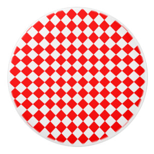 Bouton De Porte En Céramique Motif de diamants rouges et blancs par ShirleyTayl