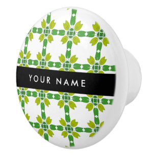 Bouton De Porte En Céramique Motif de feuille, feuilles vertes, votre nom