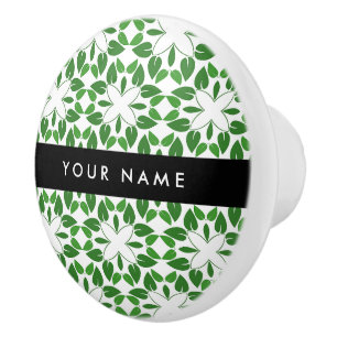 Bouton De Porte En Céramique Motif de feuille, Feuilles vertes, Votre nom