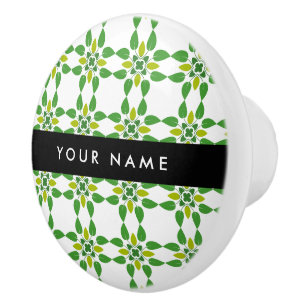 Bouton De Porte En Céramique Motif de feuille, feuilles vertes, Votre nom