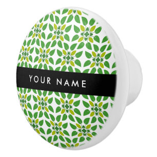 Bouton De Porte En Céramique Motif de feuille, feuilles vertes, votre nom