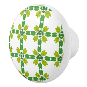 Bouton De Porte En Céramique Motif de feuille, motif de feuilles, feuilles vert